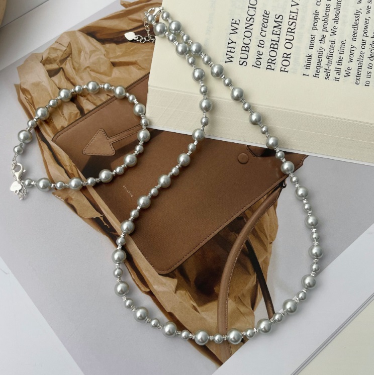 925 Sterling Silver Grey Pearl Necklace Bracelet 